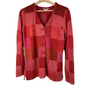 Talbots Women's M Orange Pink Red Patchwork Button Up Cardigan Sweater